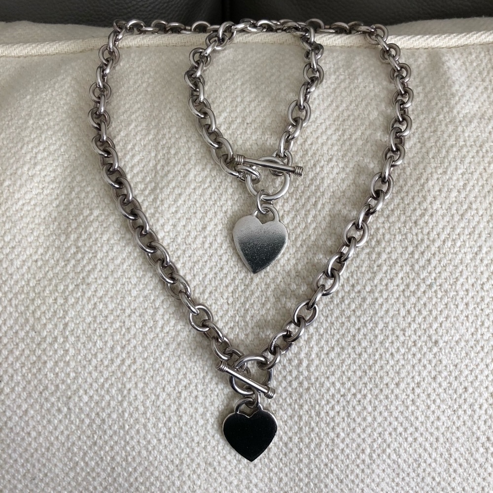 Heart charm toggle necklace & bracelet